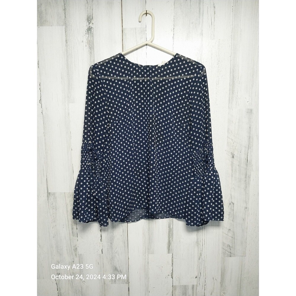 Current Air Womens Blouse Top Medium Blue Polka Dots Flutter Sleeves Ruffle Boho